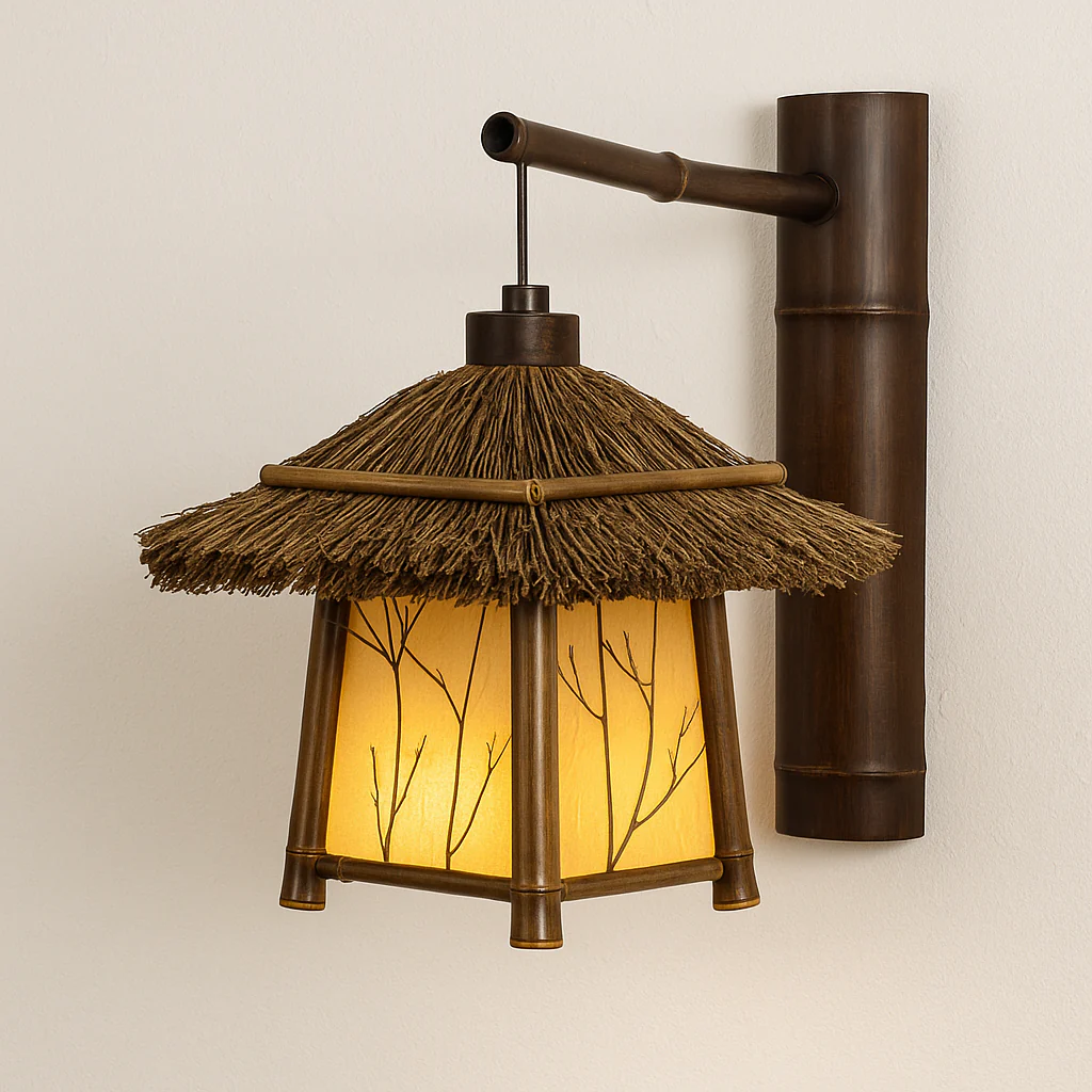 Luminária Arandela Rústica Minimalista Bambu Palha Bewitch