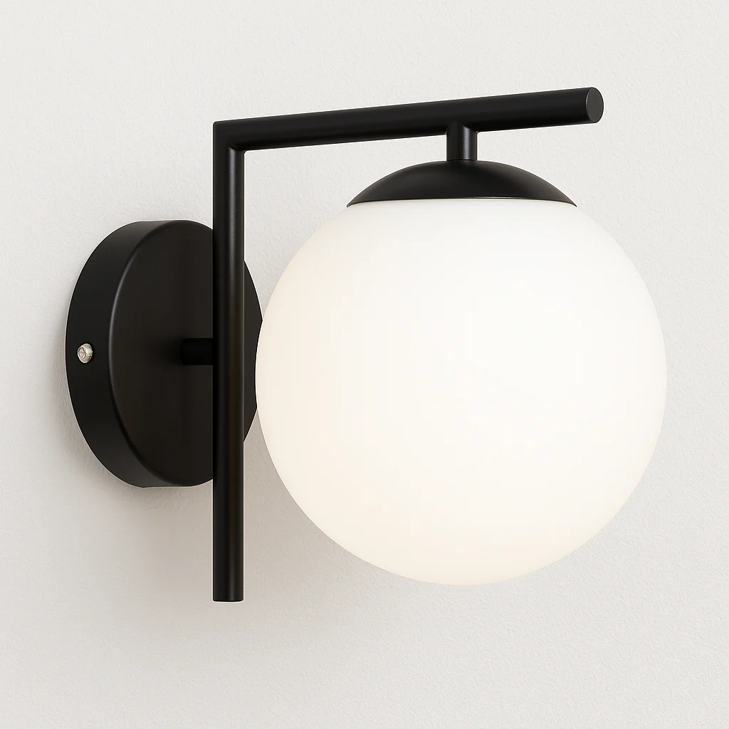 Luminária Arandela Moderna Minimalista Vidro Metal Globo Preto Guild