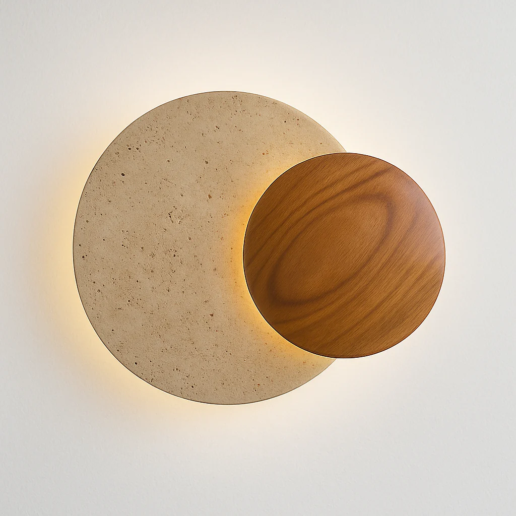 Luminária Arandela Moderna Minimalista Mármore Travertino Madeira LED Gontile