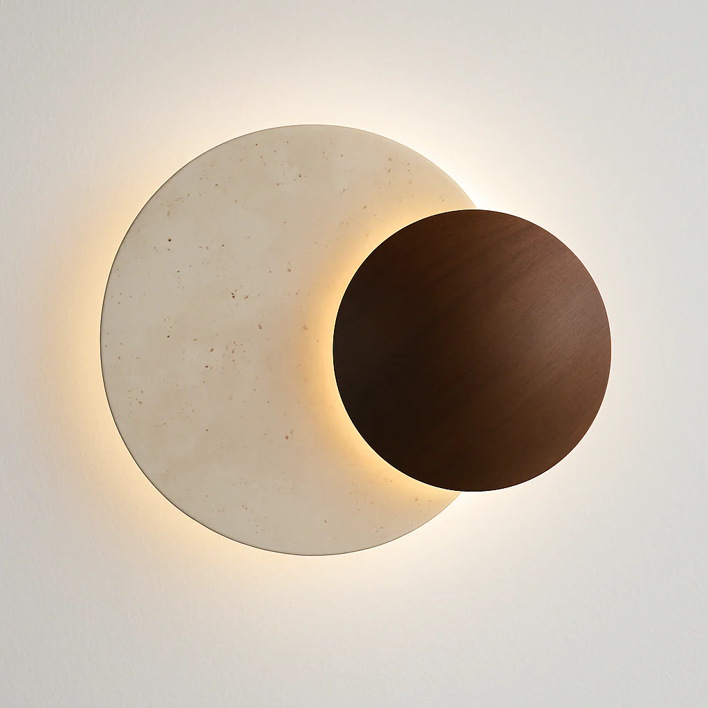 Luminária Arandela Moderna Minimalista Mármore Travertino Madeira LED Gontile - Image 2
