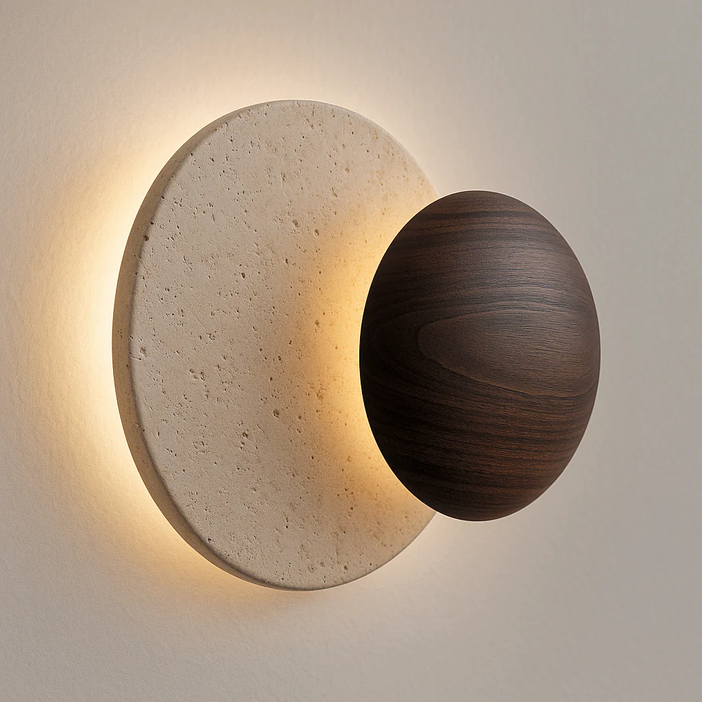 Luminária Arandela Moderna Minimalista Mármore Travertino Madeira LED Gontile - Image 3