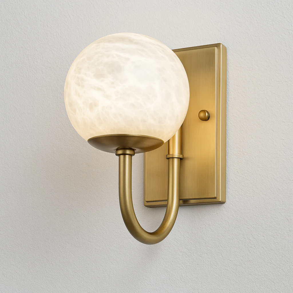 Luminária Arandela Moderna Minimalista Mármore Metal Globo Dourado LED Frasin