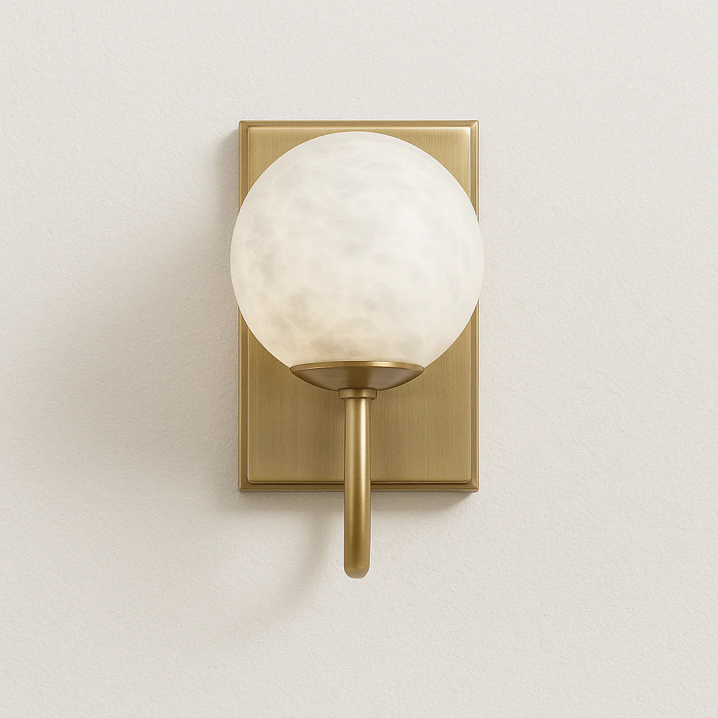 Luminária Arandela Moderna Minimalista Mármore Metal Globo Dourado LED Frasin - Image 2