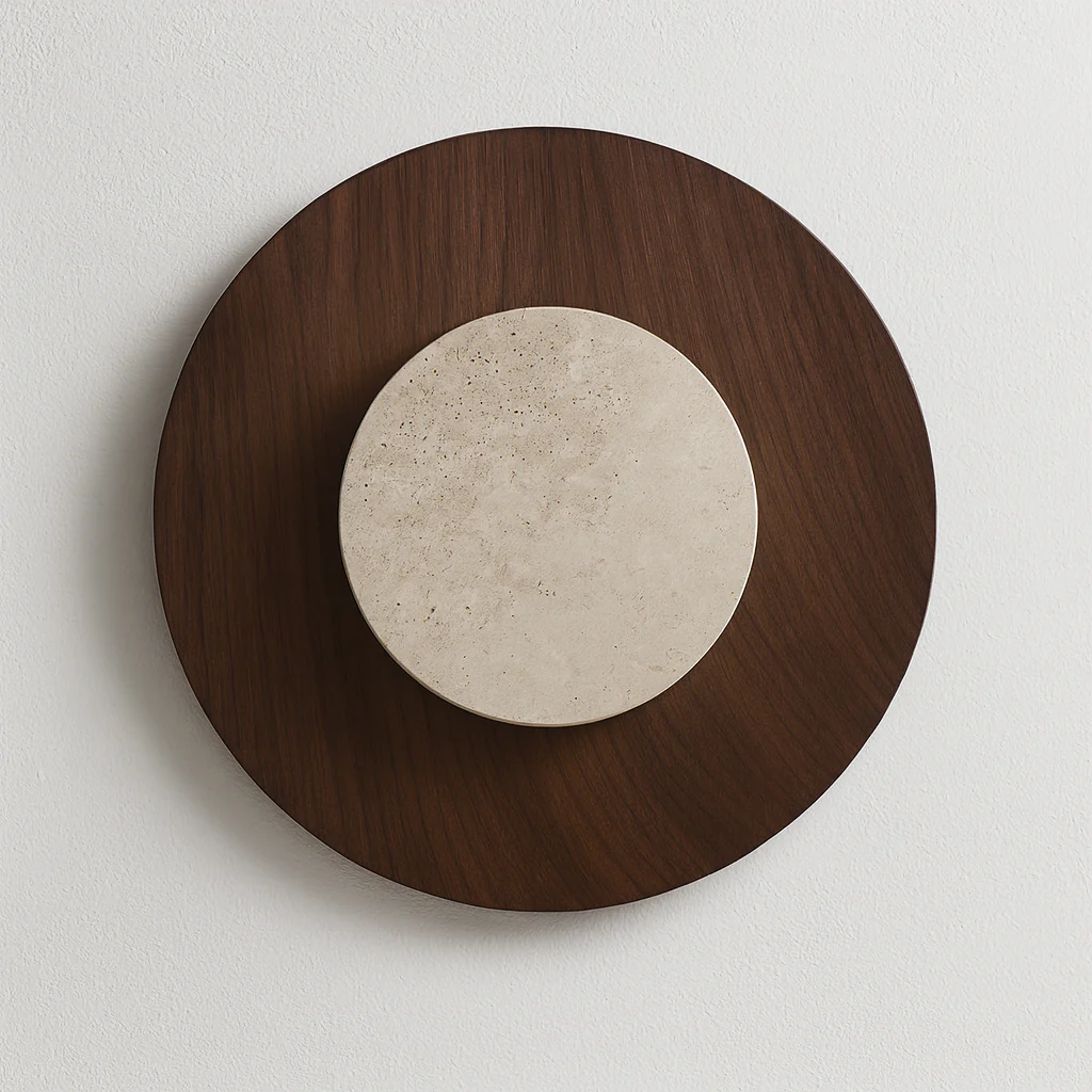 Luminária Arandela Moderna Minimalista Madeira Nogueira Mármore Travertino LED Saare
