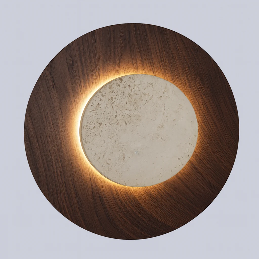 Luminária Arandela Moderna Minimalista Madeira Nogueira Mármore Travertino LED Saare - Image 2