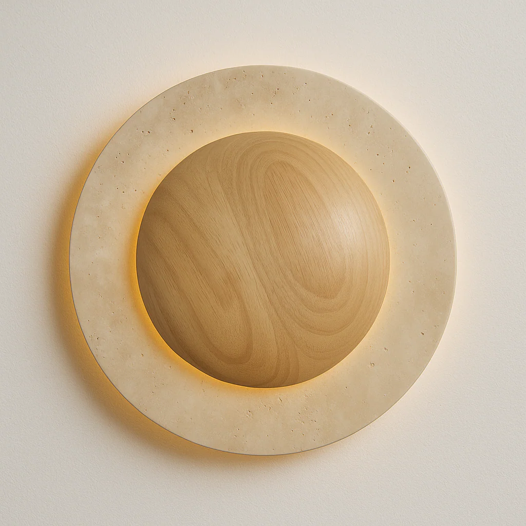 Luminária Arandela Moderna Minimalista Madeira Carvalho Mármore Travertino LED Viena