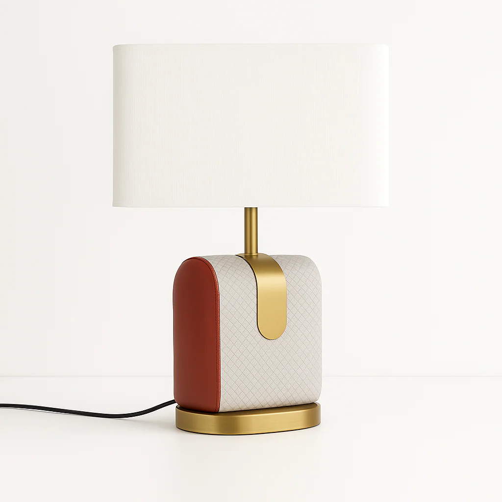 Luminária de Mesa Abajur Moderno Minimalista Couro Tecido Kyoto
