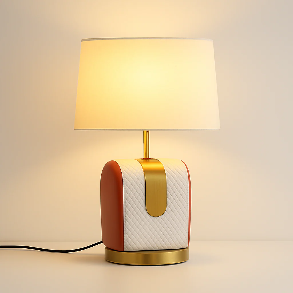 Luminária de Mesa Abajur Moderno Minimalista Couro Tecido Kyoto - Image 2