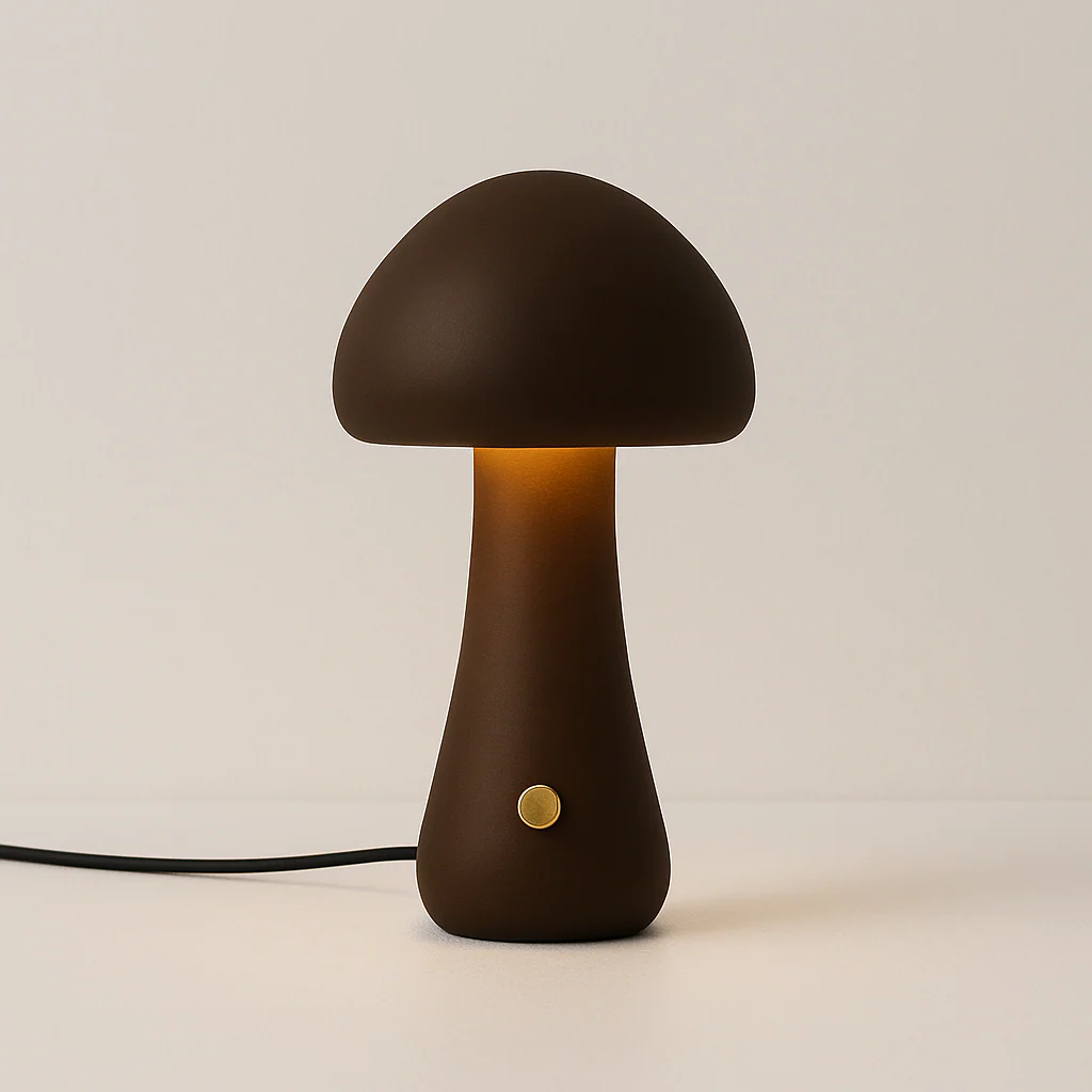 Luminária de Mesa Abajur Moderno Minimalista Madeira Nogueira Marrom LED Dotti
