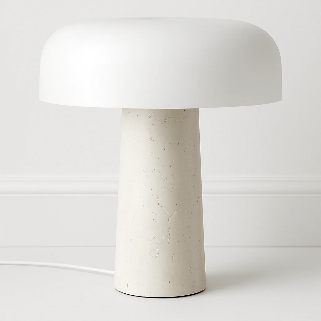 Luminária de Mesa Abajur Moderno Minimalista Mármore Travertino Vidro Off-white LED Mushroom