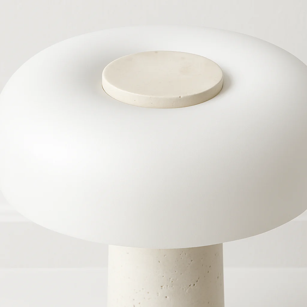 Luminária de Mesa Abajur Moderno Minimalista Mármore Travertino Vidro Off-white LED Mushroom - Image 2