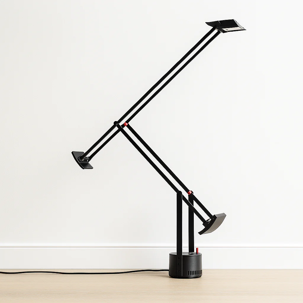 Luminária de Mesa Abajur Articulado Industrial Moderno Minimalista Metal Preto LED Fumi