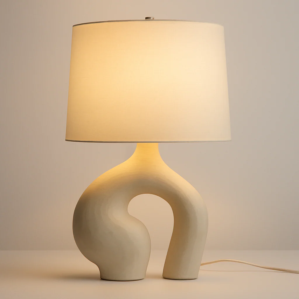 Luminária de Mesa Abajur Moderno Minimalista Tecido Off-white Havel