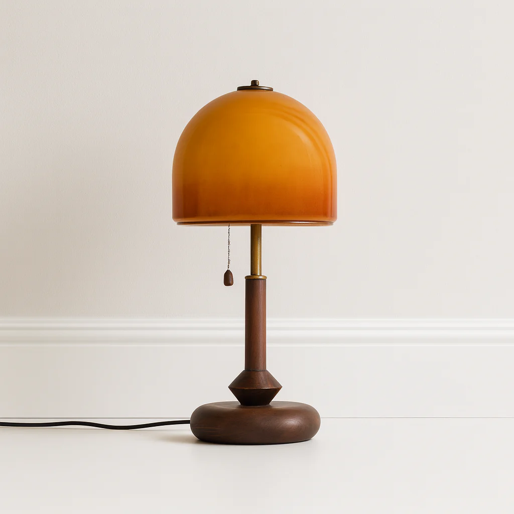 Luminária de Mesa Abajur Retrô Vintage Vidro Madeira Globo Toila