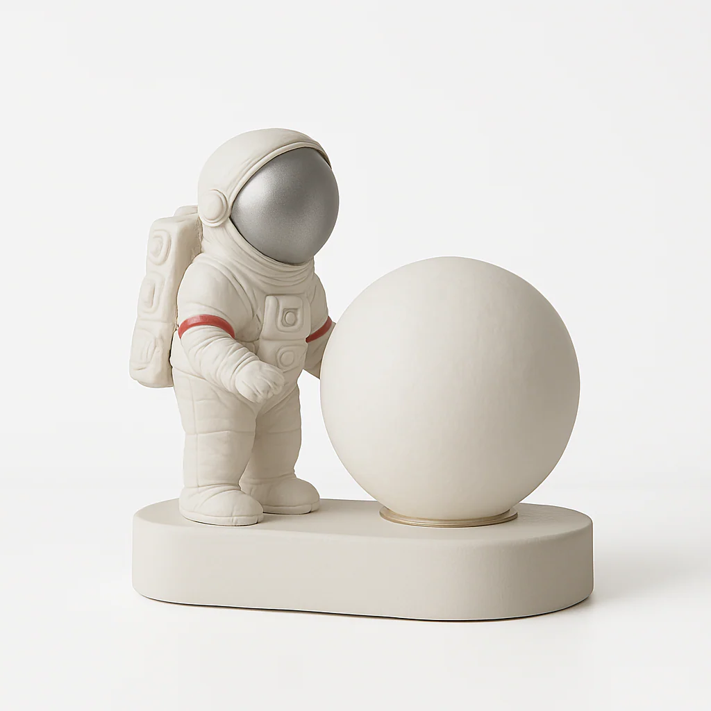 Luminária de Mesa Abajur Infantil Moderno Resina Vidro Globo Branco LED Astronauta Dream - Image 2