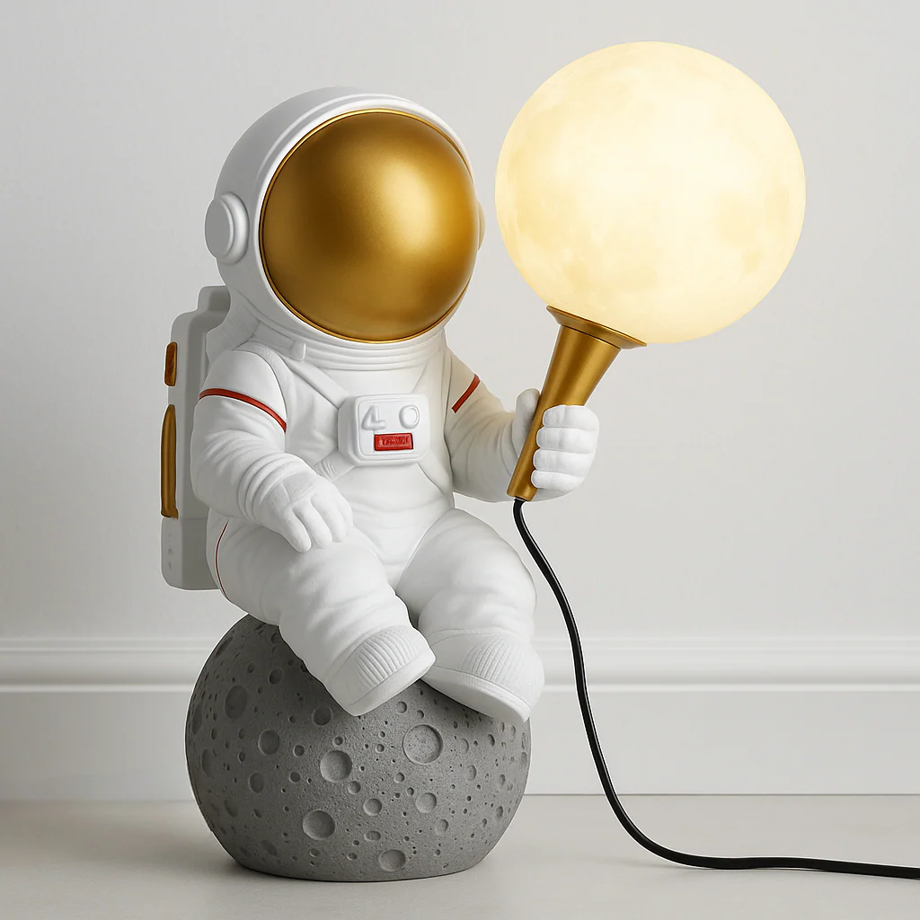 Luminária de Mesa Abajur Infantil Moderno Resina Vidro Globo Astronauta Moon - Image 2