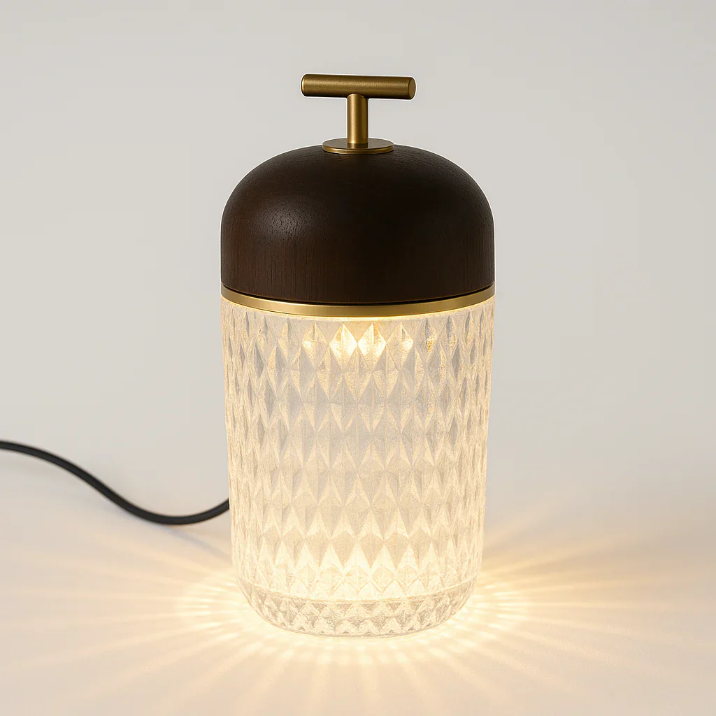 Luminária de Mesa Abajur Moderno Minimalista Vidro Madeira LED Makers - Image 2
