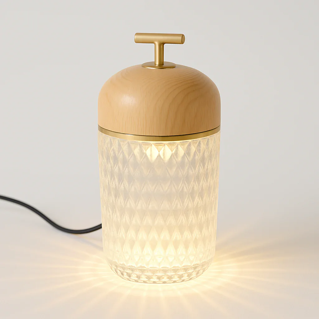 Luminária de Mesa Abajur Moderno Minimalista Vidro Madeira LED Makers - Image 4