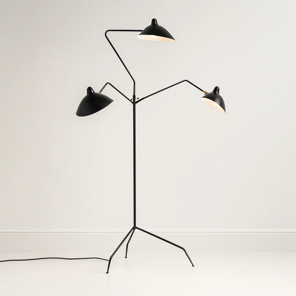 Luminária de Piso Coluna Articulada Moderna Minimalista Retrô Vintage Metal Preto Nerth Mouille