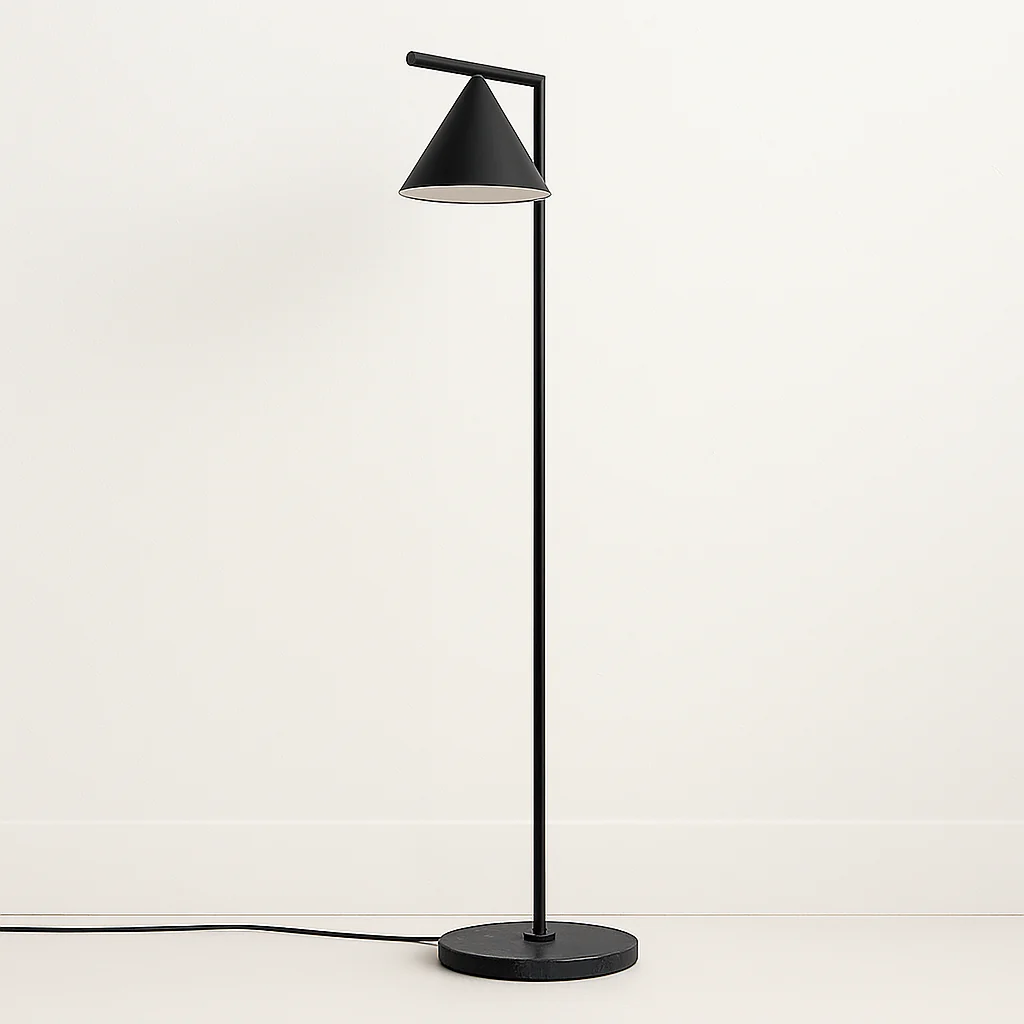 Luminária de Piso Coluna Moderna Minimalista Mármore Metal Cone