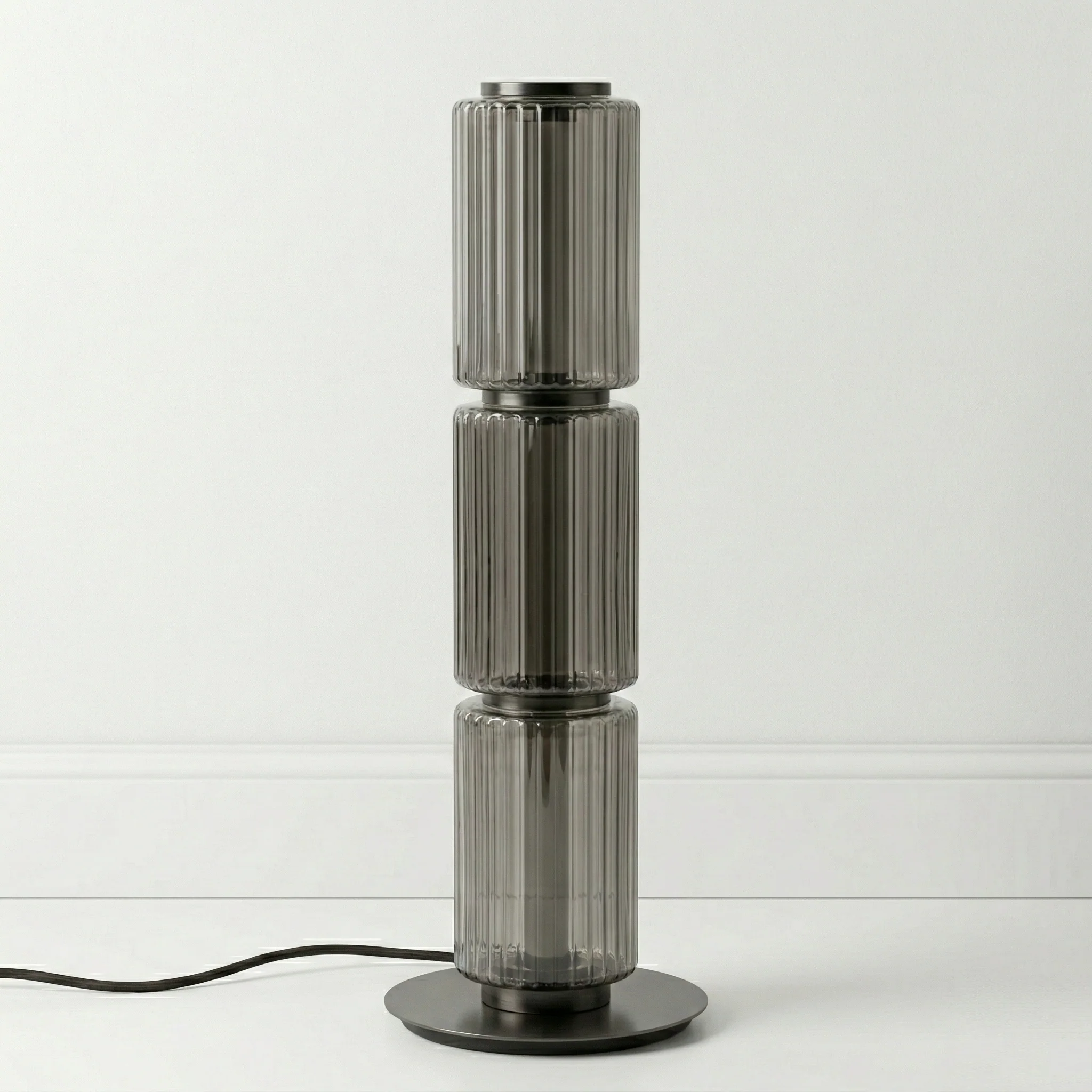 Luminária de Piso Coluna Moderna Minimalista Vidro Metal Grafite LED Column Eoisy