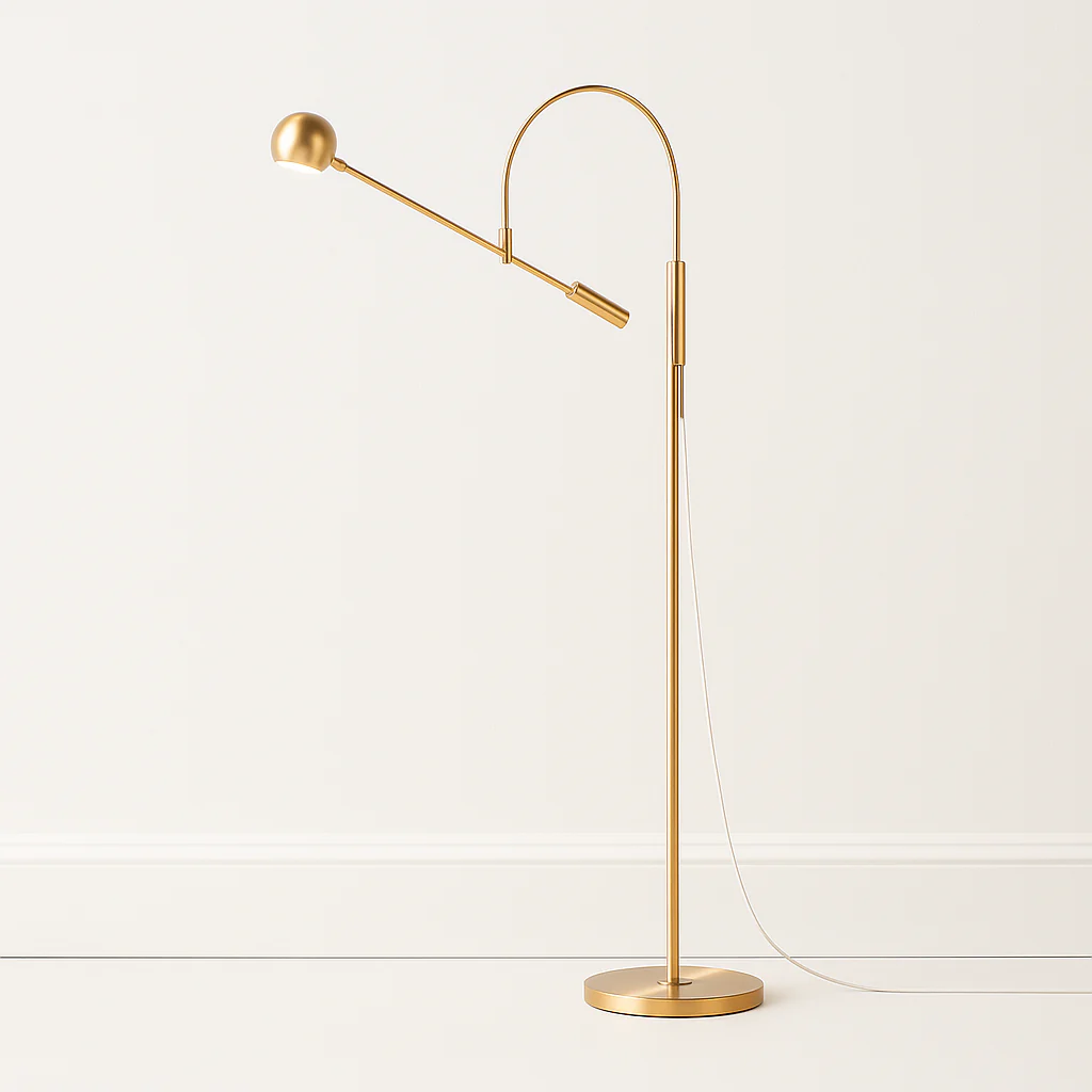 Luminária de Piso Coluna Articulada Moderna Minimalista Metal Dourado Thin