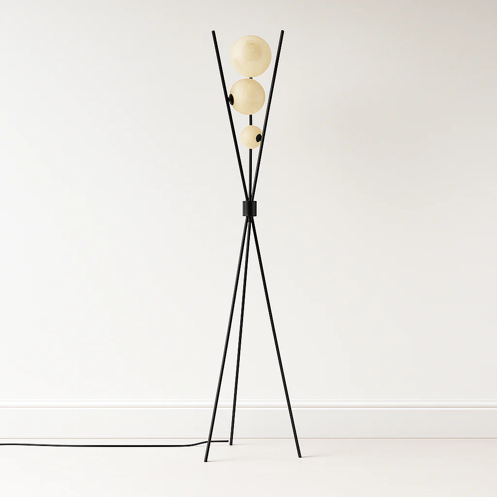 Luminária de Piso Coluna Moderna Minimalista Vidro Metal Globos Preto Bonfire - Image 2
