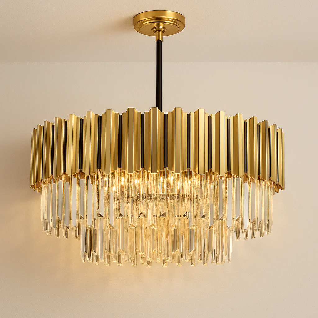 Luminária Pendente Moderno Clássico Vidro Metal Dourado Depth