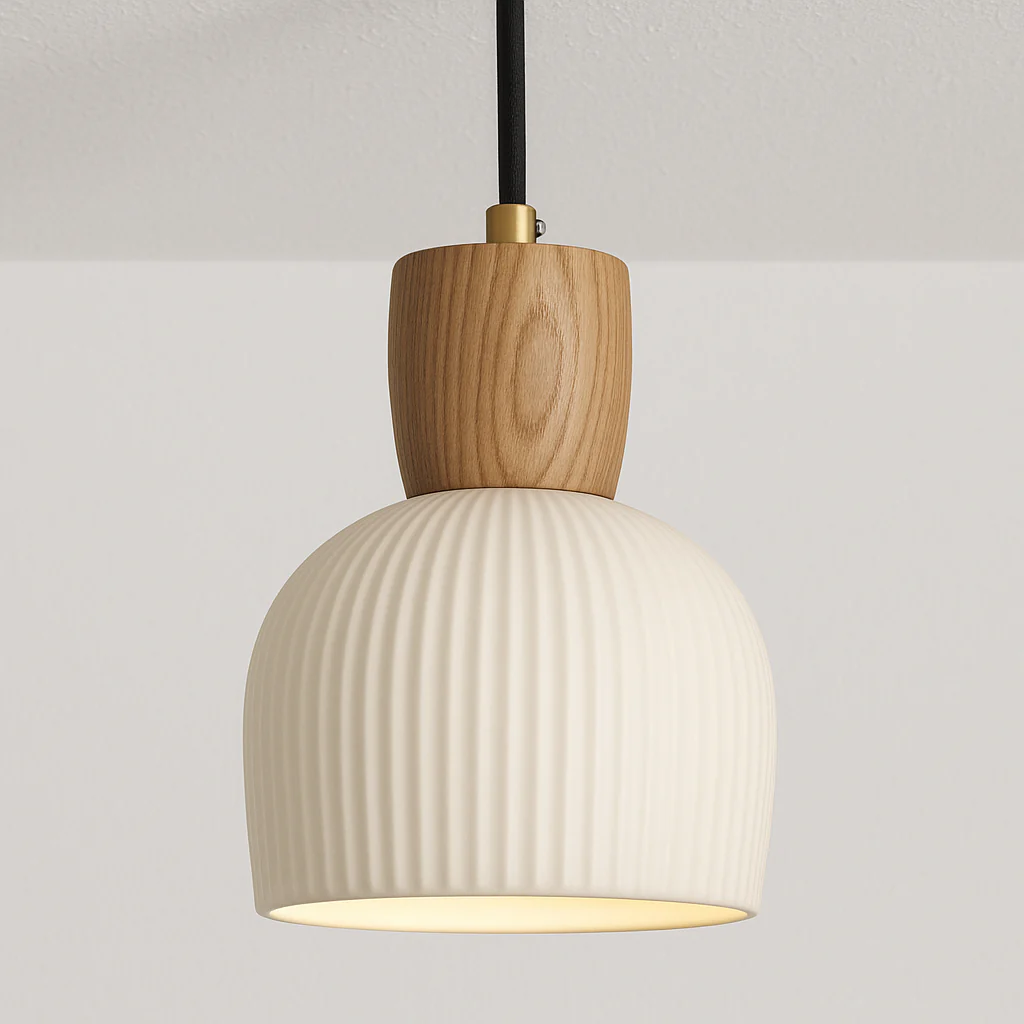 Luminária Pendente Moderno Minimalista Madeira Cerâmica Clay