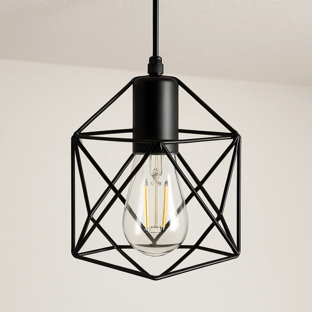 Luminária Pendente Industrial Retrô Vintage Metal Preto Aramado Diamond