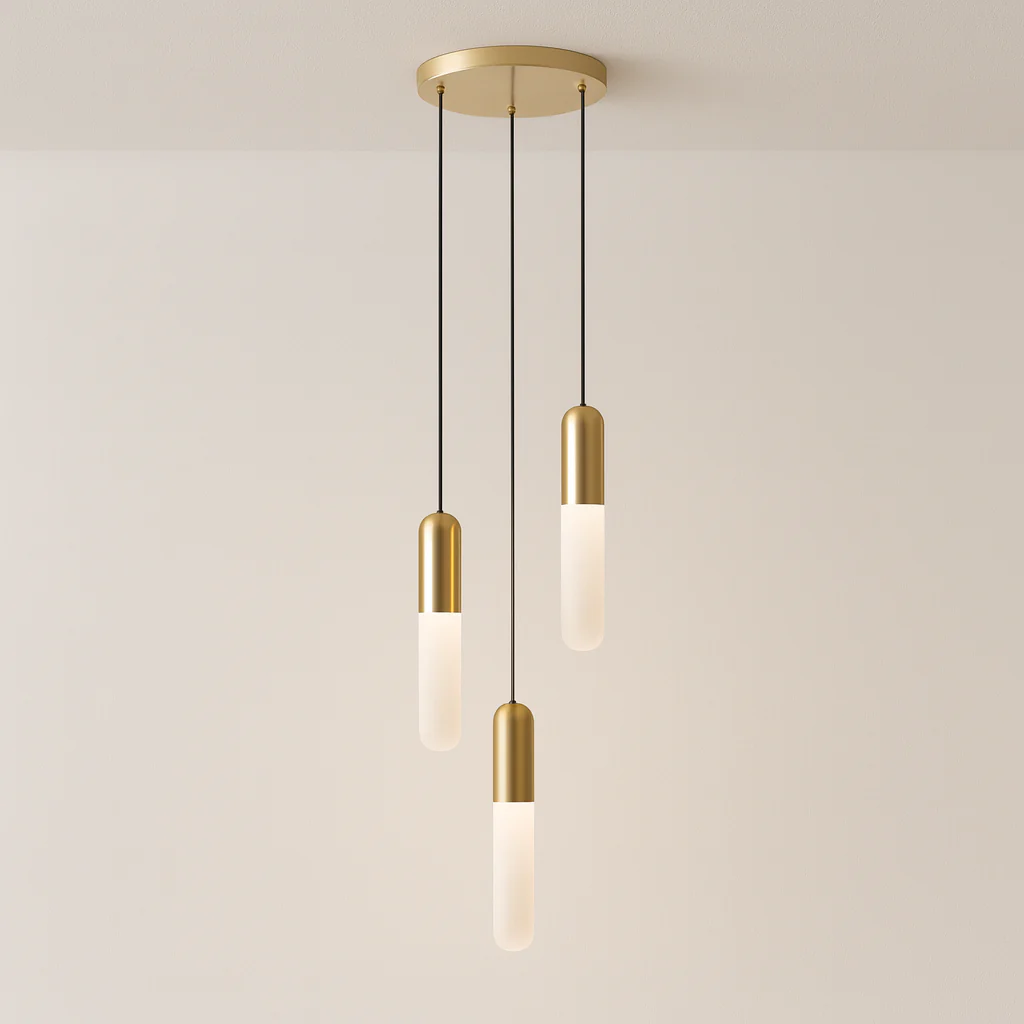 Luminária Pendente Moderno Minimalista Metal Dourado LED Pill