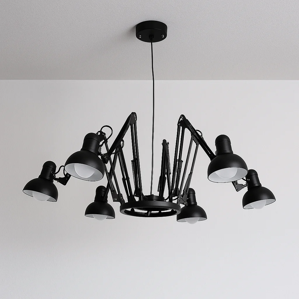 Luminária Pendente Articulado Industrial Moderno Metal Preto Arachnid
