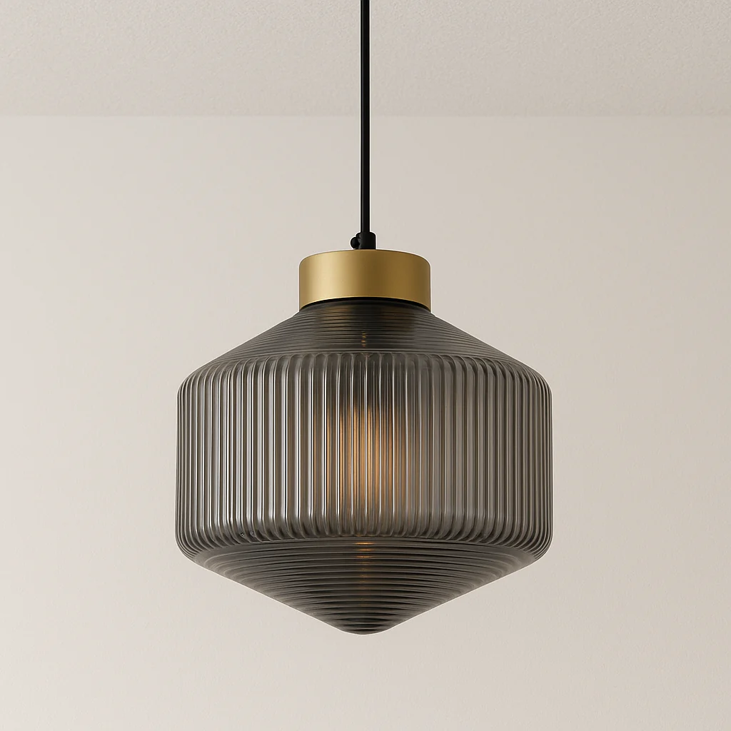 Luminária Pendente Moderno Minimalista Vidro Metal Canelado Avlon