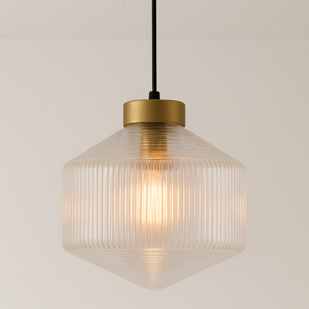 Luminária Pendente Moderno Minimalista Vidro Metal Canelado Avlon - Image 2