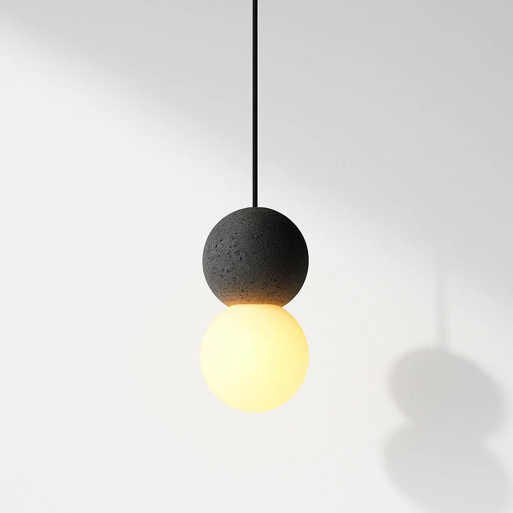 Luminária Pendente Moderno Minimalista Pedra Vidro Globo Double Mates