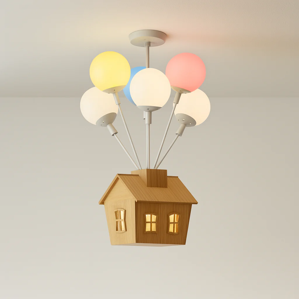 Luminária Pendente Infantil Moderno Madeira Metal Globos LED Shenly