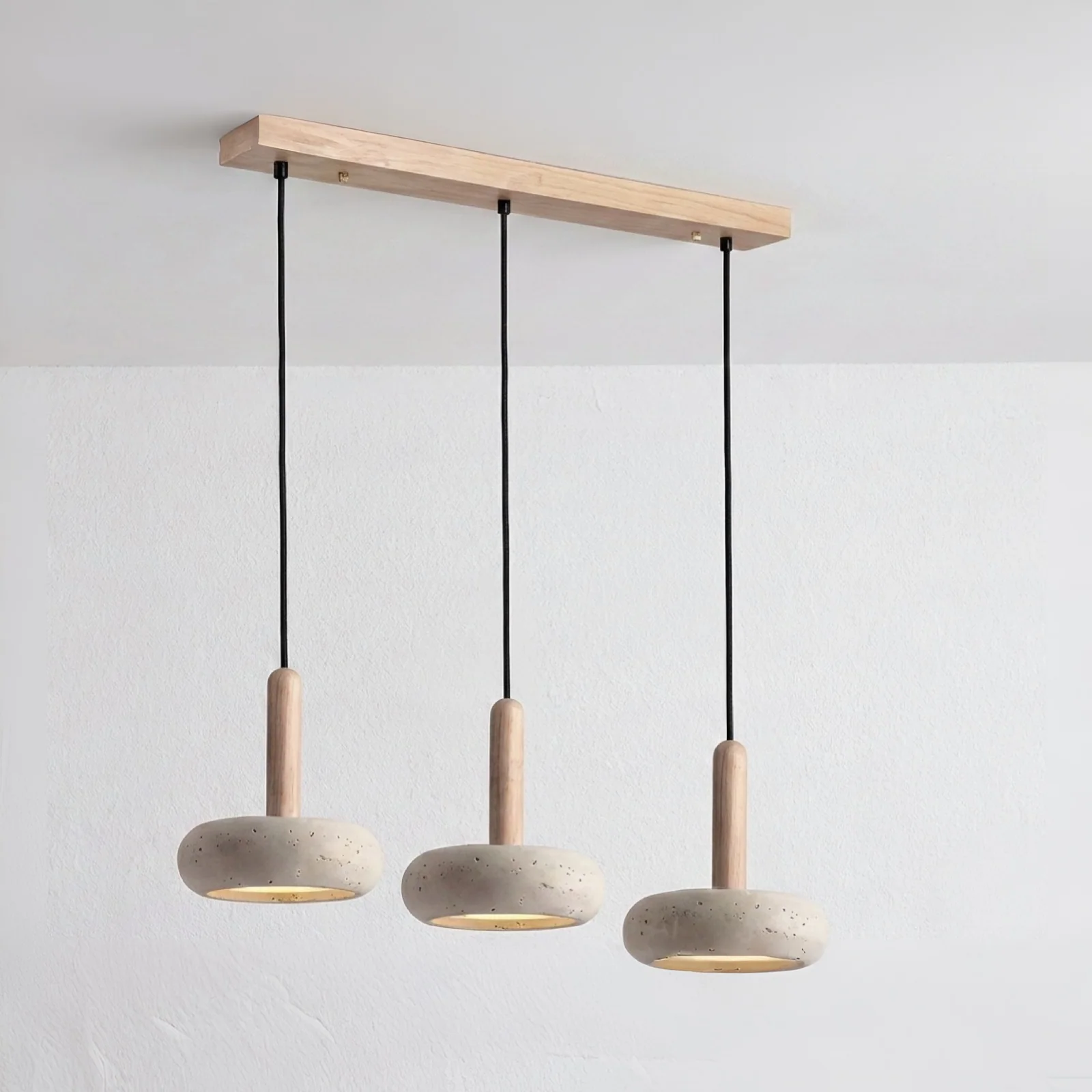 Luminária Pendente Moderno Minimalista Madeira Carvalho Mármore Travertino Vitta - Image 3