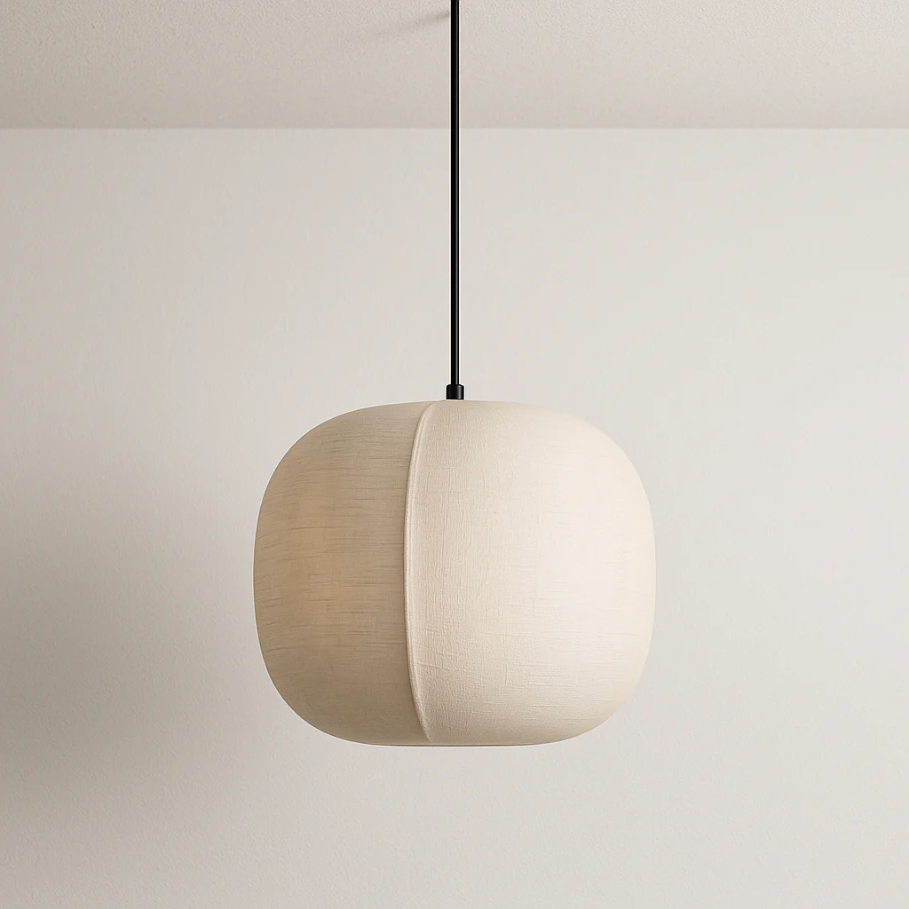 Luminária Pendente Moderno Minimalista Tecido Metal Bege LED Miralum