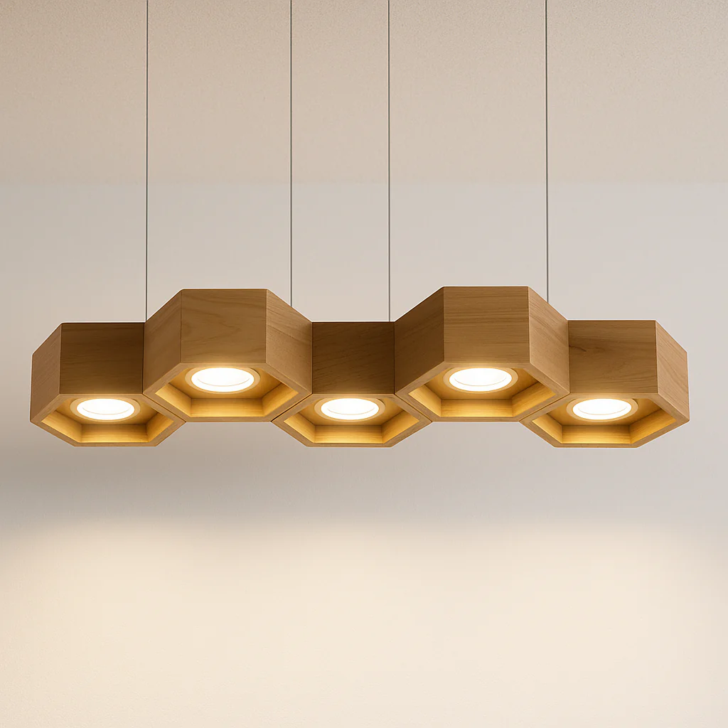 Luminária Pendente Moderno Minimalista Madeira Carvalho Linear LED Bivari
