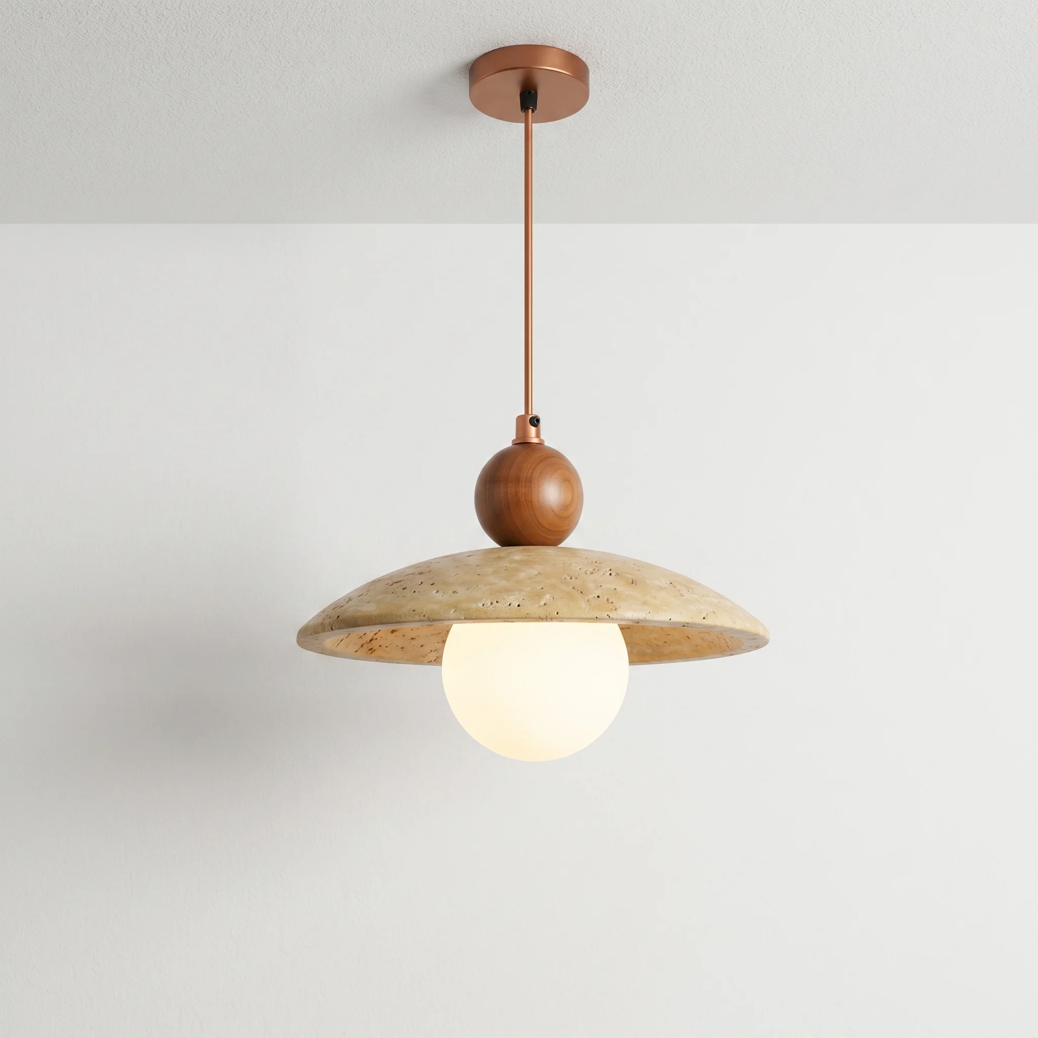 Luminária Pendente Moderna Minimalista Madeira Mármore Vidro Dembi