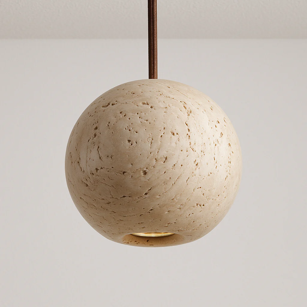 Luminária Pendente Moderno Minimalista Mármore Travertino Globo Rykz