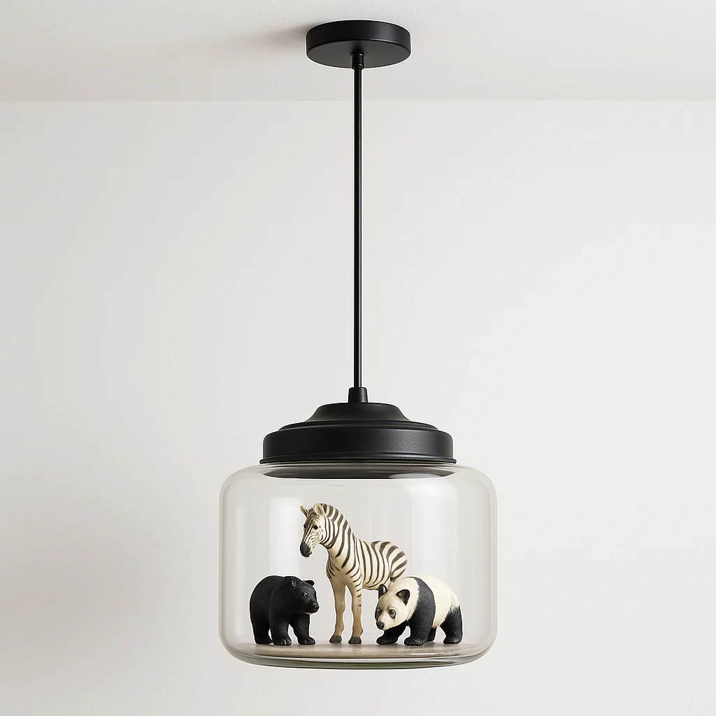 Luminária Pendente Infantil Moderno Vidro Metal LED Zoo
