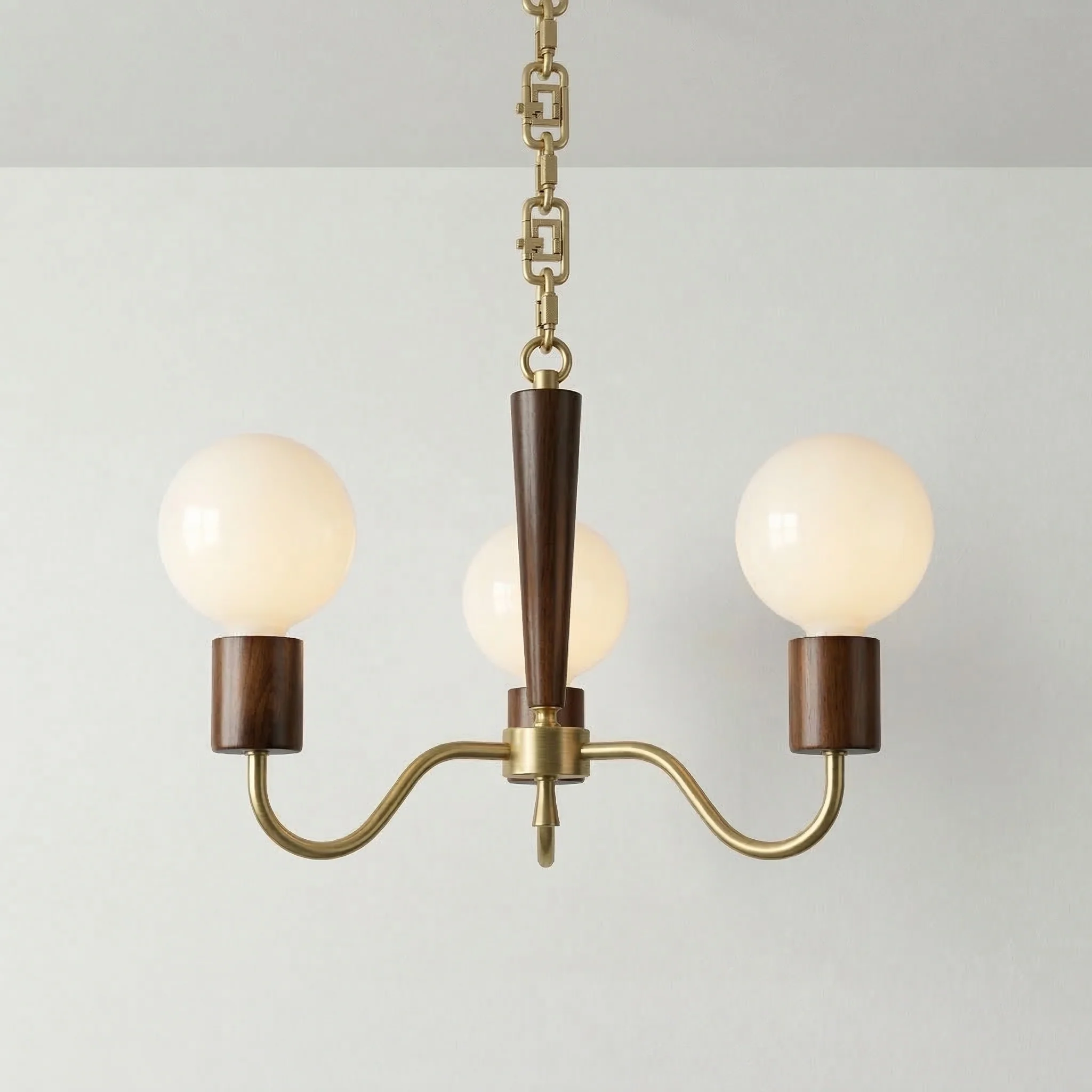 Luminária Pendente Moderno Retrô Vintage Madeira Nogueira Metal Globos Dinant
