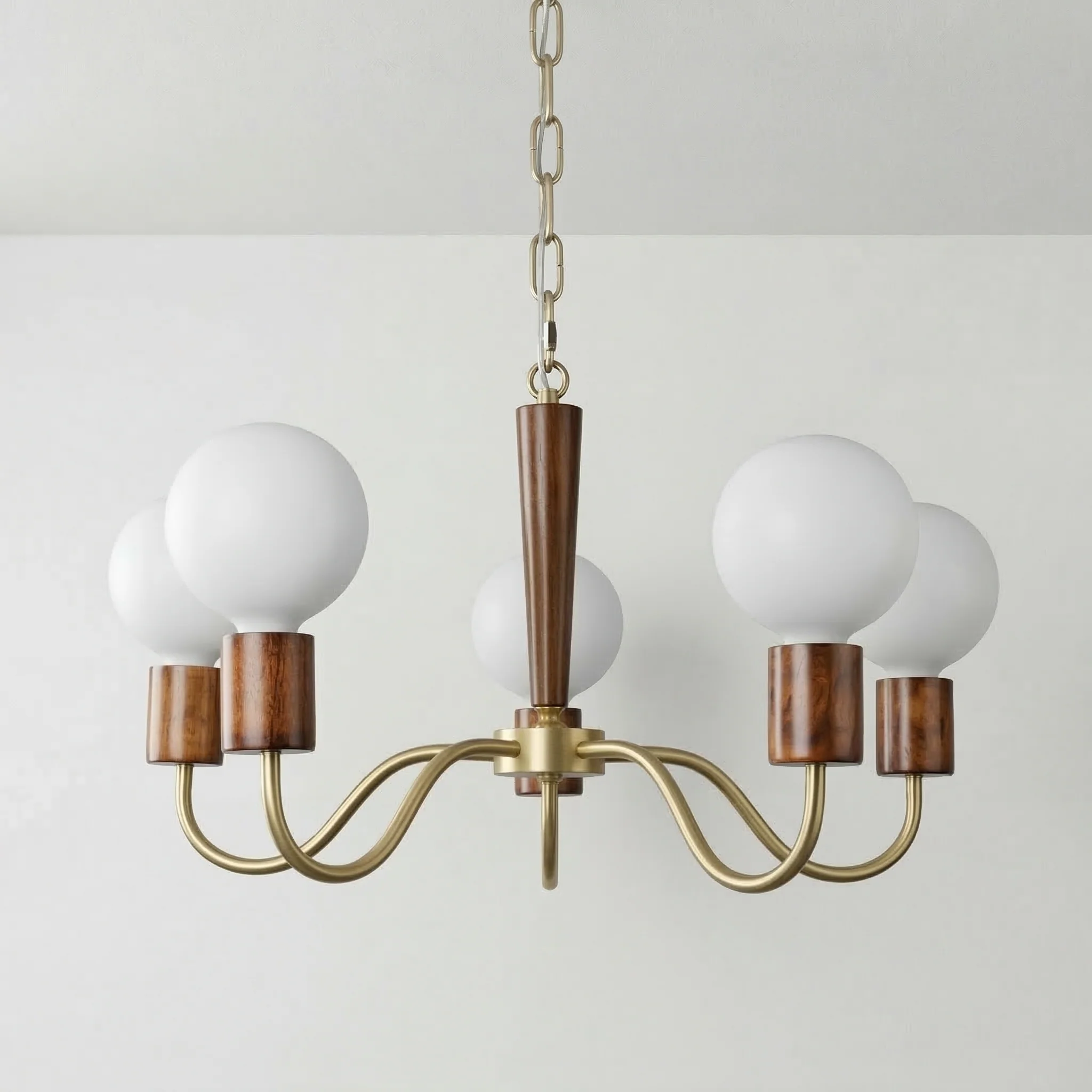Luminária Pendente Moderno Retrô Vintage Madeira Nogueira Metal Globos Dinant - Image 2