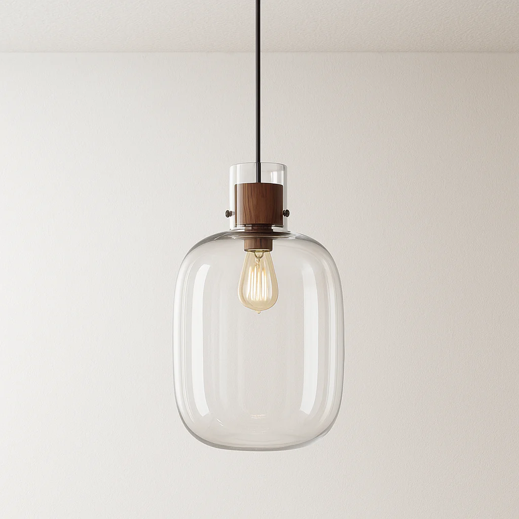 Luminária Pendente Moderno Minimalista Vidro Madeira Bottle