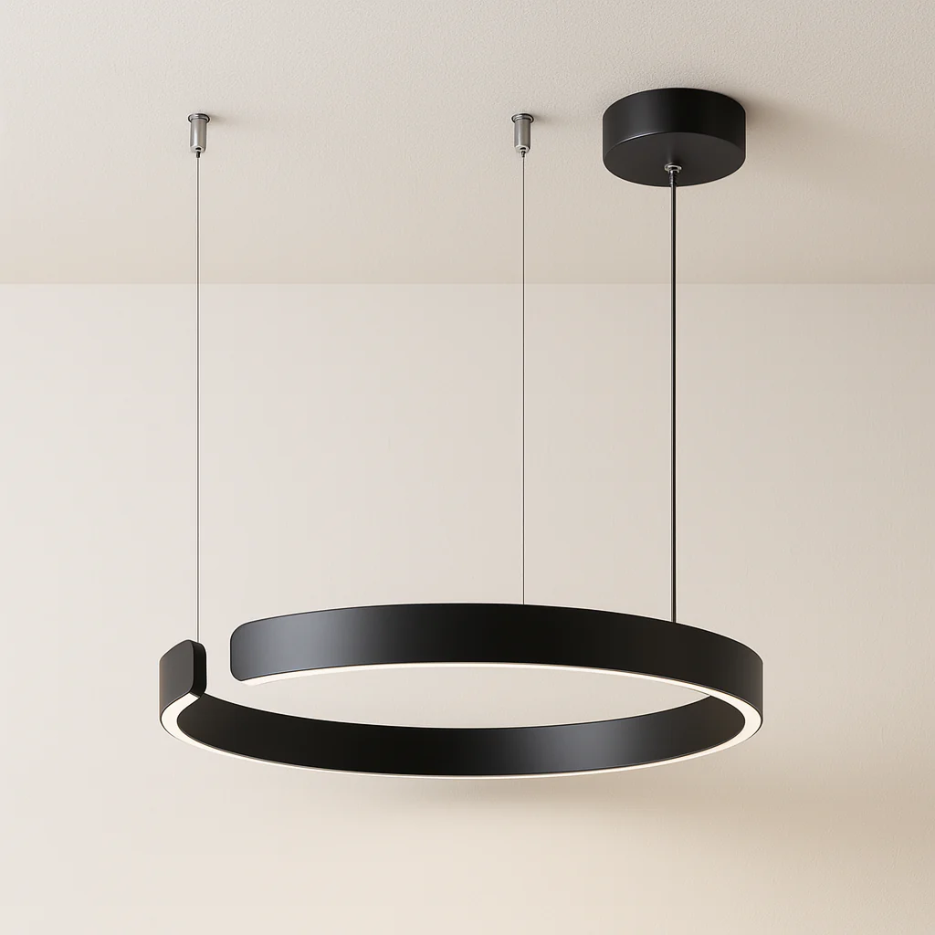 Luminária Pendente Moderno Minimalista Metal Preto LED Ring Lite