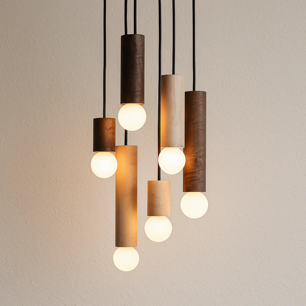 Luminária Pendente Moderno Minimalista Madeira Nogueira Elwood Match