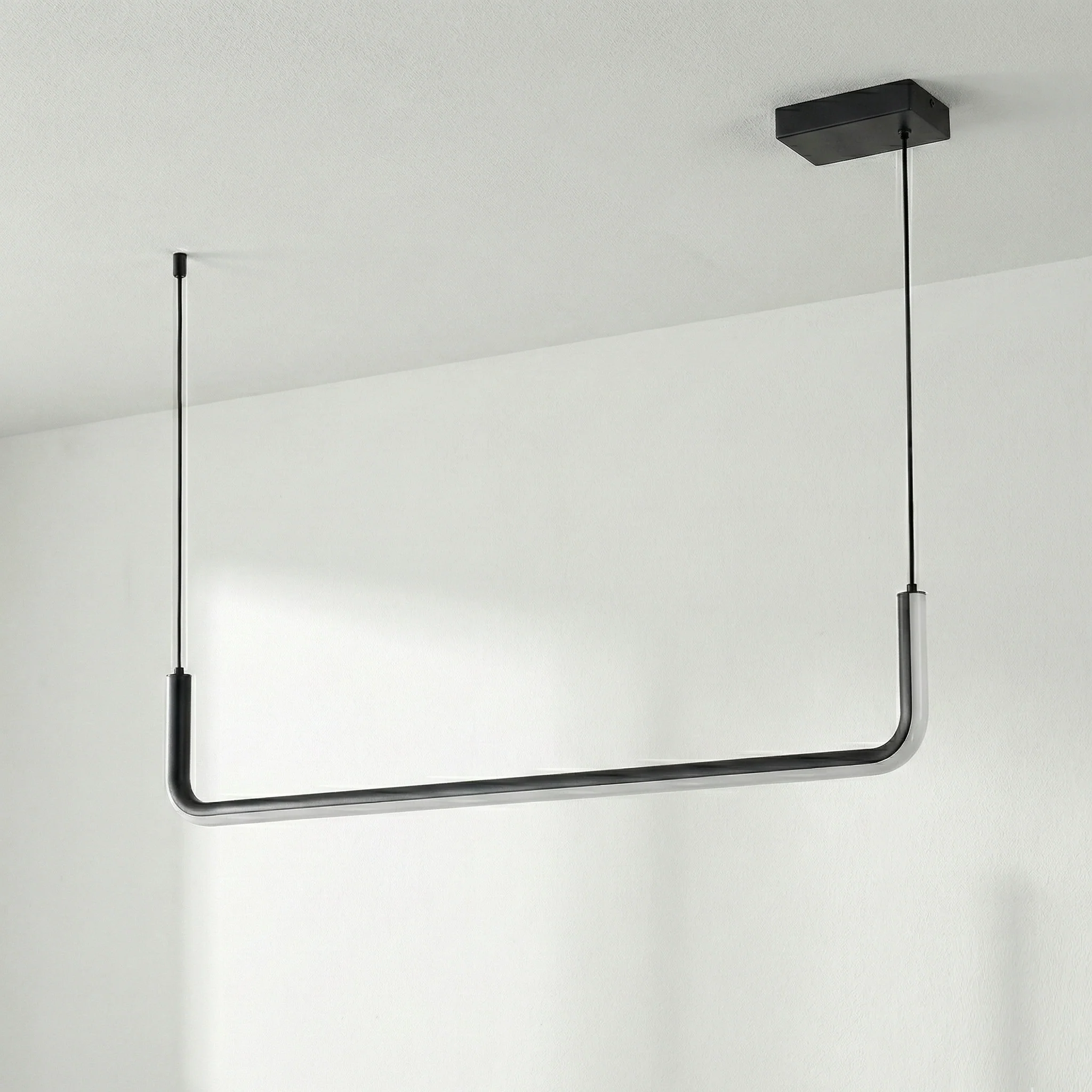 Luminária Pendente Moderno Minimalista Metal Linear Preto LED Linea