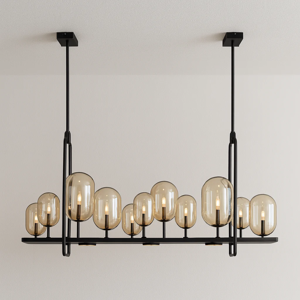Luminária Pendente Moderno Minimalista Vidro Metal Globos Linear Âmbar Glow