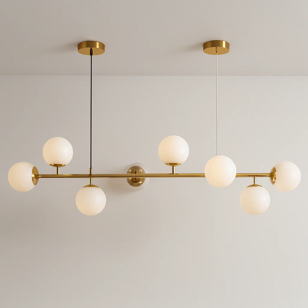 Luminária Pendente Moderno Minimalista Vidro Metal Globos Linear Jabuticaba